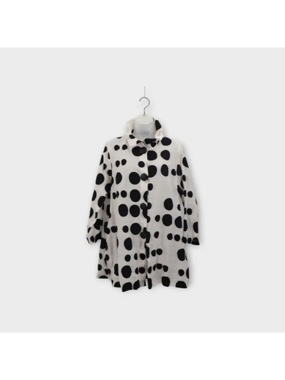 Yushi Black White Polka Dot Ruffle Collar A-Line Jacket light Made in USA Size L